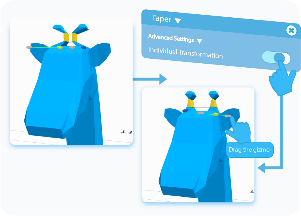 Toggle to enable the Individual Transformation option in the Advanced Settings of the Taper tool